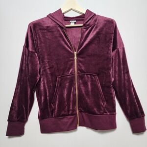 Block Bow Super Soft Burgundy Velvet Hoodie Jacket